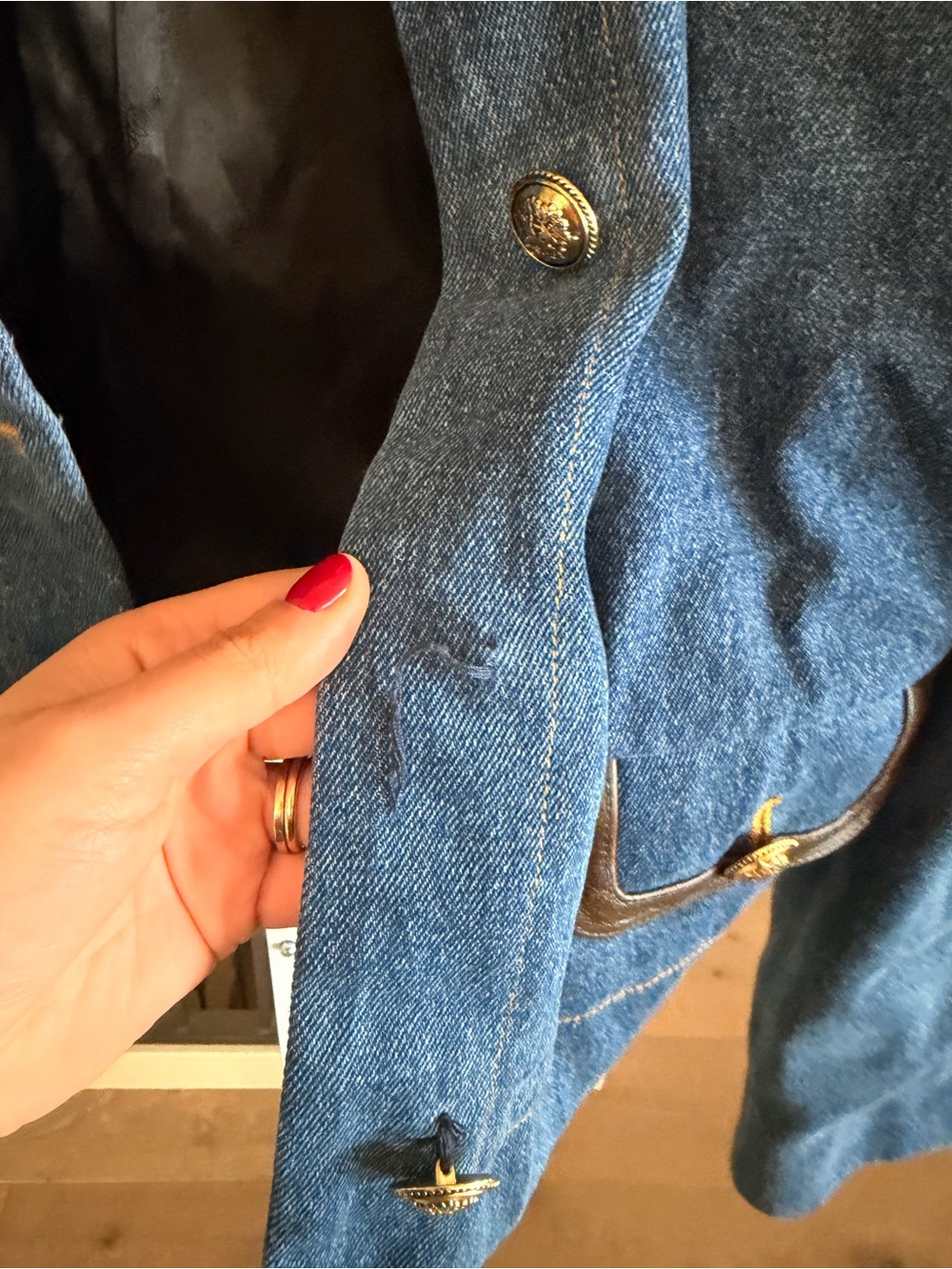 Sandro Denim Jacket With Leather Collar size 38 / US 406 - Picture 6 of 8